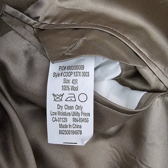 Chaps Men's Pure Wool Taupe Suit Coat Single Breast Lined Blazer Jacket - Picture 8 of 10